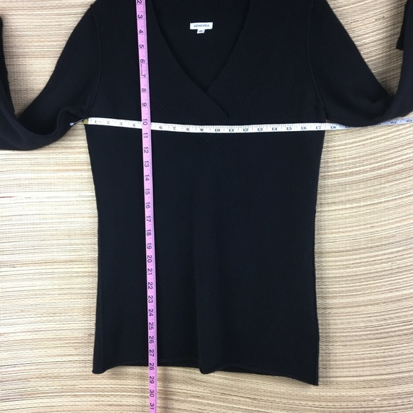 GENERRA 100% Cashmere V-neck Rolled Hem Black Sweater Pullover Jumper Size L - Picture 6 of 9